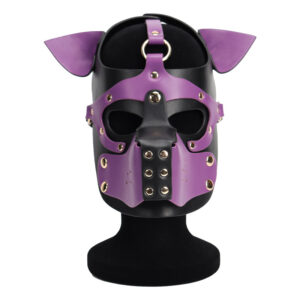 Purple Leather BDSM Hood with Removable Muzzle "Puppy Play"