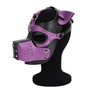 Purple Leather BDSM Hood with Removable Muzzle “Puppy Play”